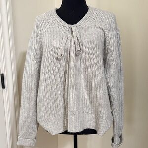 Nili Lotan Light Gray Ribbed Tie-Neck Sweater